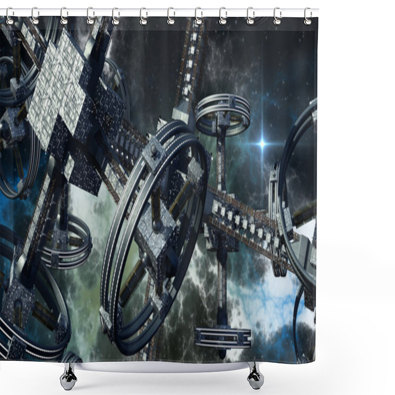 Personality  3D Illustration Of An Alien Spaceship Shower Curtains