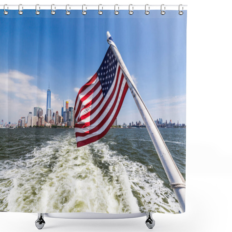 Personality  View To Downtown Manhattan And The USA Flag From Liberty Island Shower Curtains