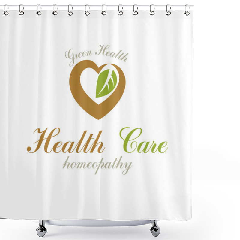 Personality  Vector Loving Heart Decorated With Green Leaves. Wellness Center Abstract Modern Logotype Can Be Used In Medical And Social Theme Advertisement. Strong Heart Is Good Health. Shower Curtains