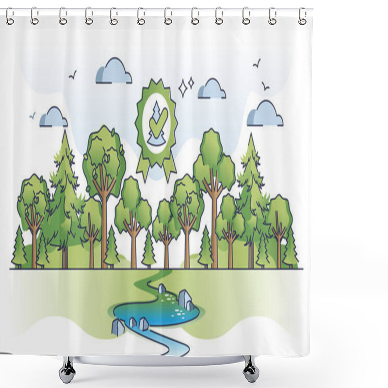 Personality  Forest Certification From Environmental Standard Inspection Outline Concept. Timber Cut Accept And Permit From FSC Evaluation Vector Illustration. Nature Friendly And Sustainable Tree Management. Shower Curtains