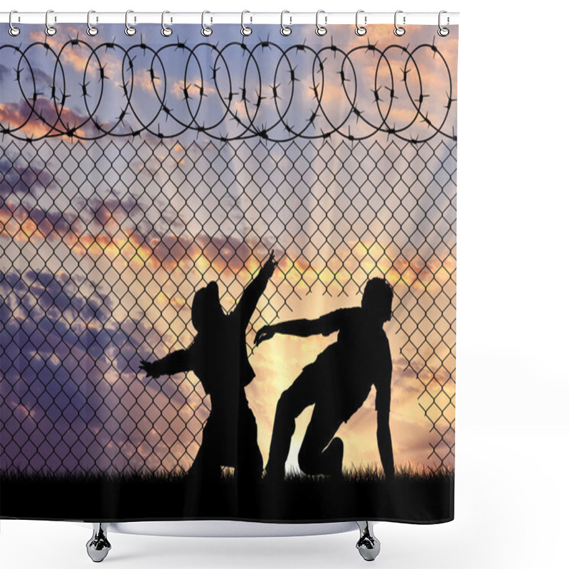 Personality  Silhouette Of Refugees Crossed The Border Shower Curtains