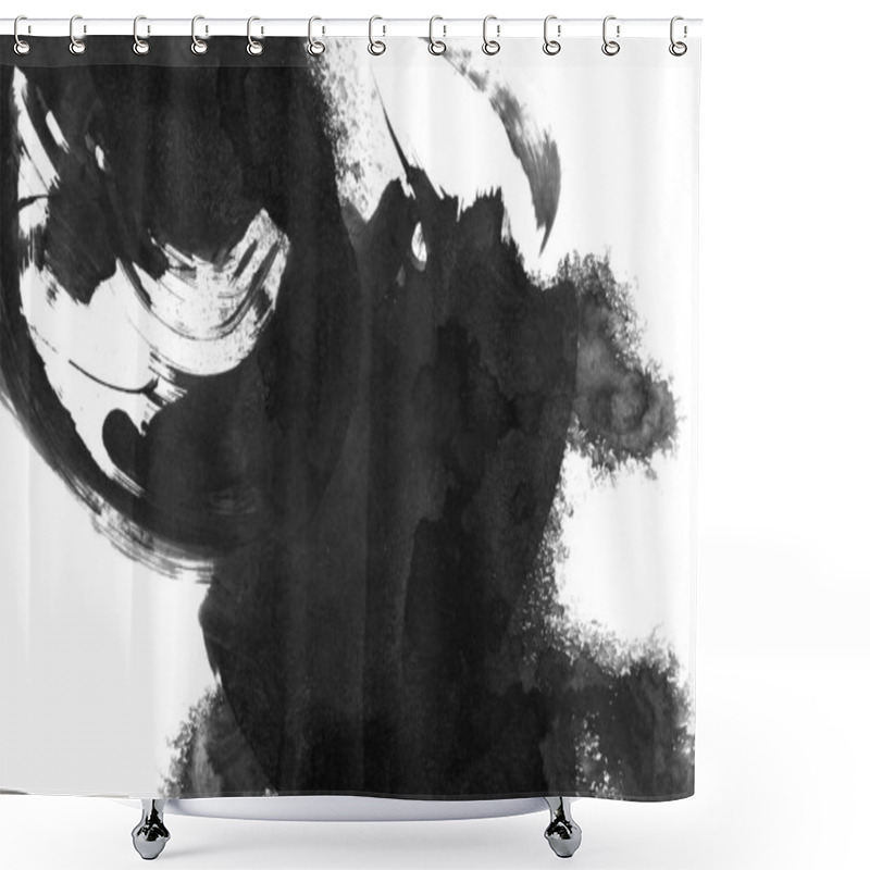 Personality  Abstract Ink Background. Marble Style. Black Paint Stroke Texture On White Paper. Wallpaper For Web And Game Design. Grunge Mud Art. Macro Image Of Pen Juice. Dark Smear Shower Curtains