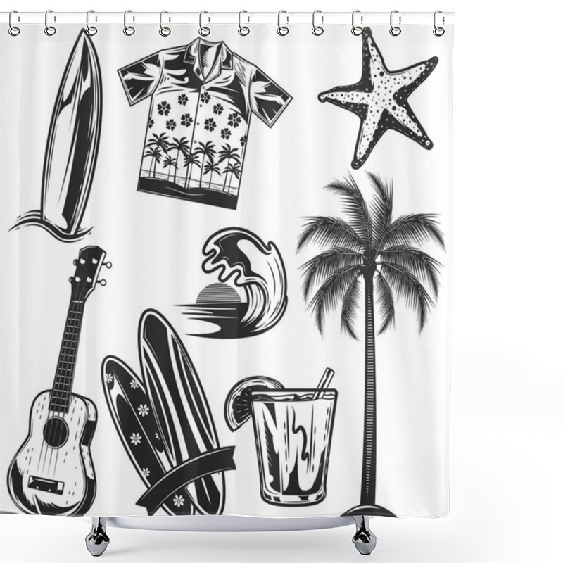 Personality  Set Of Surfing Elements Shower Curtains