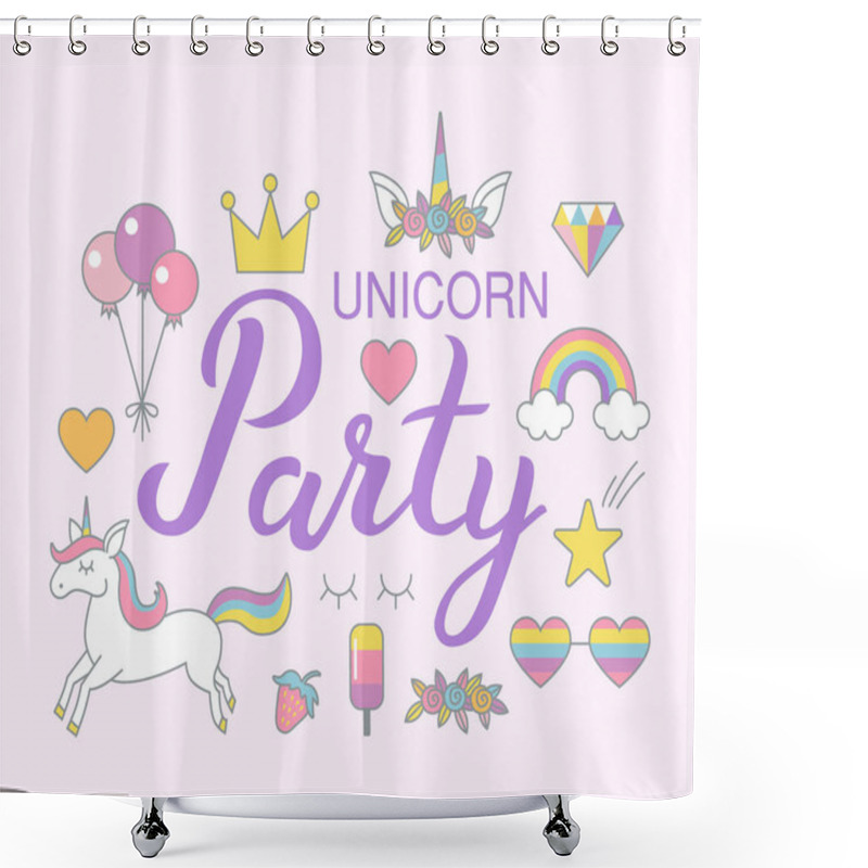 Personality  Unicorn Party Birthday Clipart Set Magical Design Shower Curtains