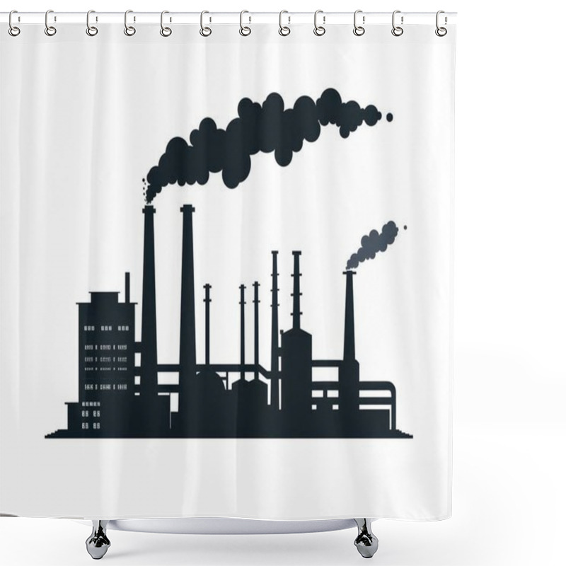 Personality  Industrial Silhouette With Smokestacks Emitting Smoke Against A White Background. Shower Curtains