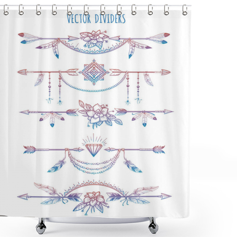 Personality  Bohemian Dividers With Arrows And Flowers Shower Curtains