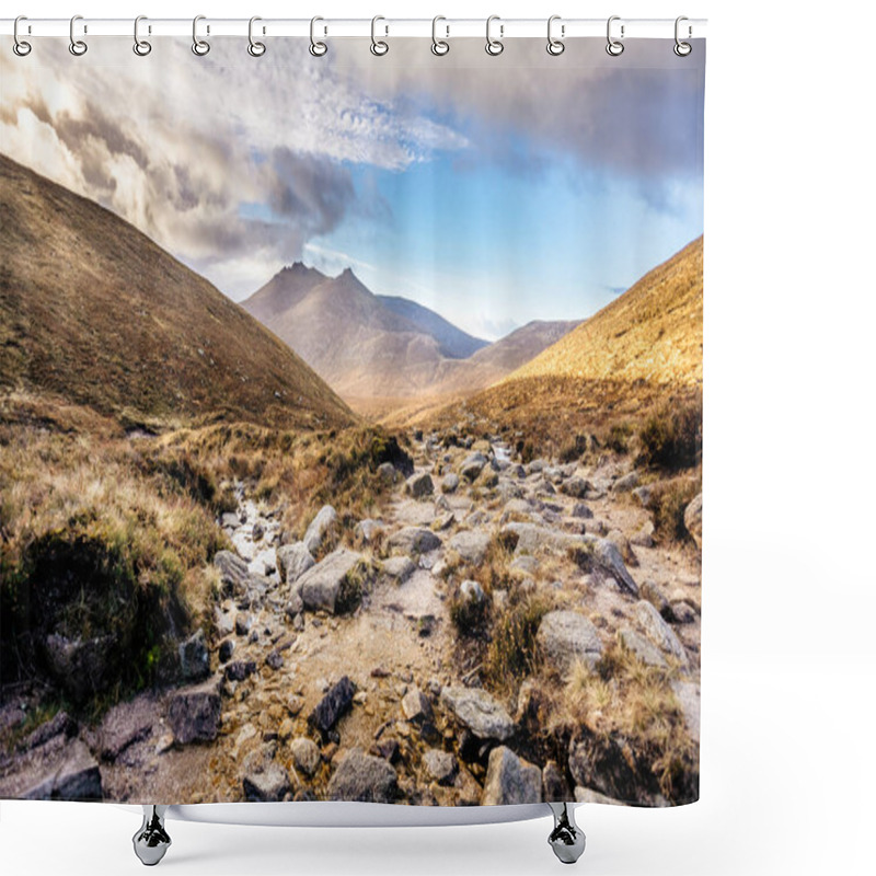 Personality  Footpath Leading To Beautiful Valley In Autumn Colours With Mourn Mountains In Background Shower Curtains