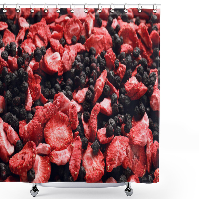 Personality  Closeup Of Freeze Dried Blueberries And Strawberries As Background Shower Curtains