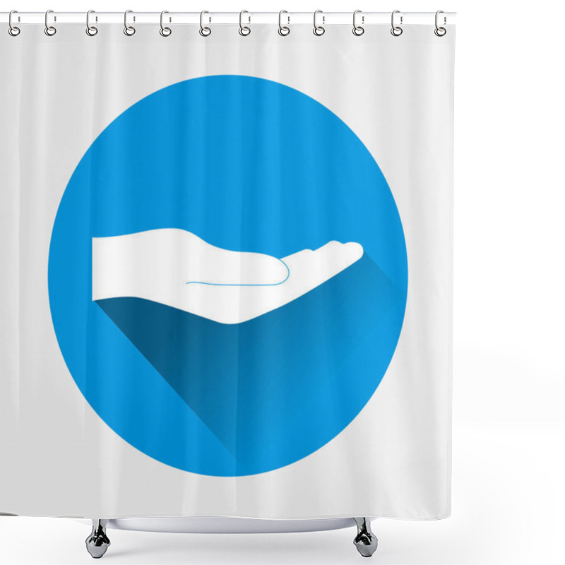 Personality  Vector Hand Icon On Blue Background. Flat Image  Flat Hand Design With Long Shadow. Layers Grouped For Easy Editing Illustration. For Your Design. Shower Curtains