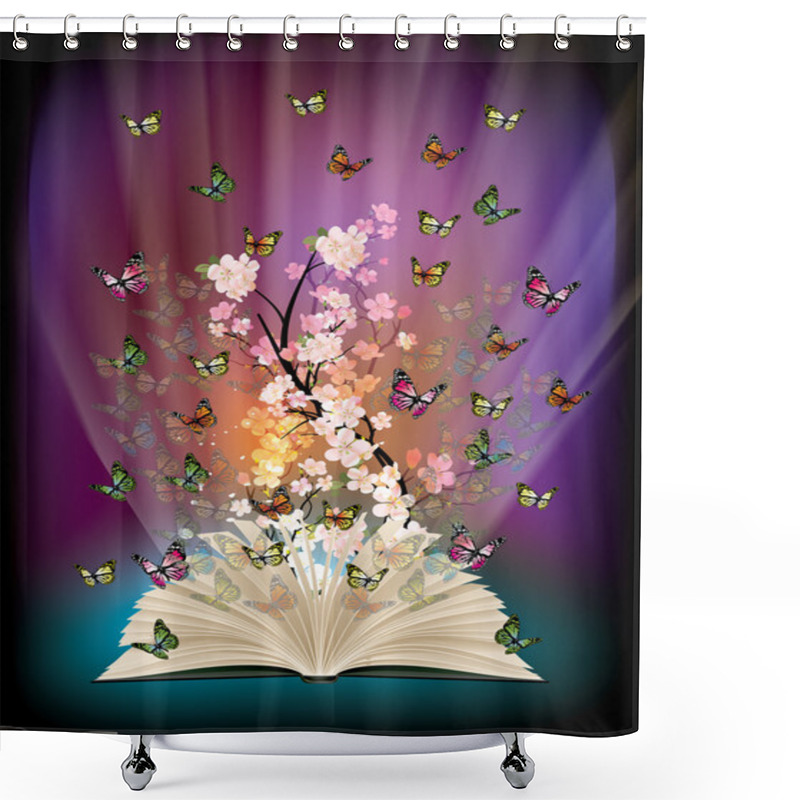 Personality  Open Book With Butterflies Flying From It Shower Curtains