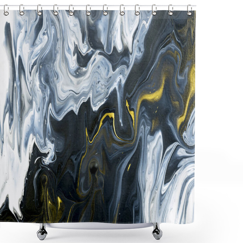 Personality  Black And White With Gold Marble Abstract Hand Painted Background, Close-up Of Acrylic Painting On Canvas. Contemporary Art. Shower Curtains