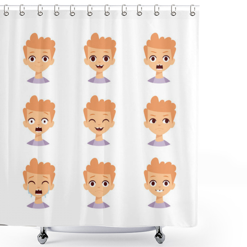 Personality  Boy Emotions Face Vector Illustration. Shower Curtains