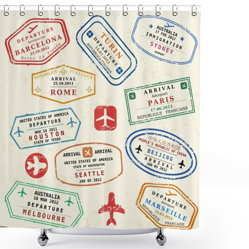 Personality  Travel Stamps Shower Curtains