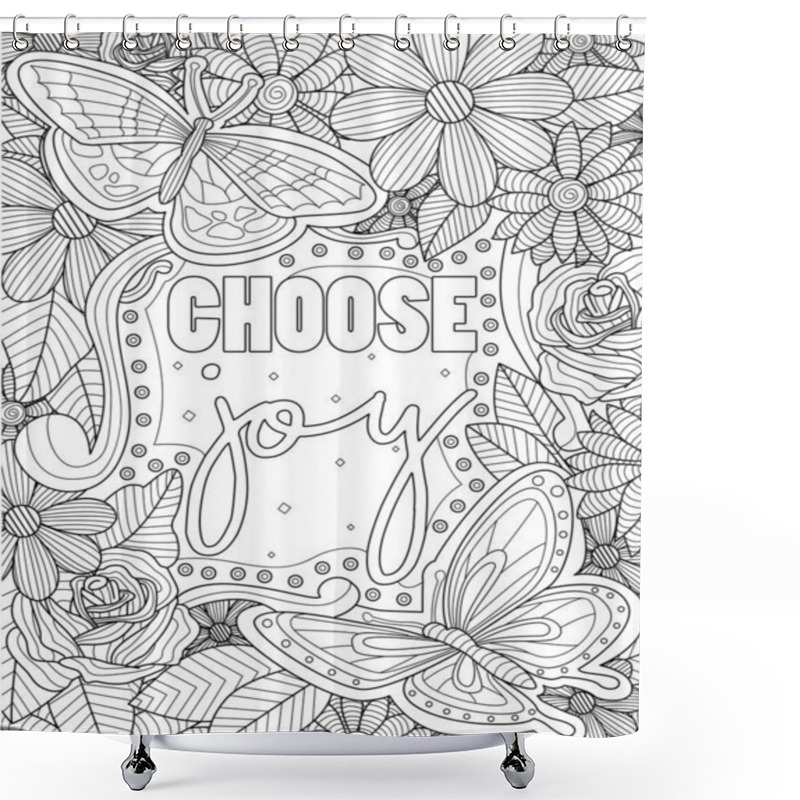 Personality  Big Butterfly Drawing Flying Around Inspirational Vibe Message.Large Beautiful Butterfly Line Drawing Floating Over Positive Life Motivation Note. Shower Curtains