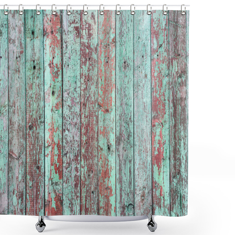 Personality  Old Green Crackle Paint On The Wooden Background. Shower Curtains