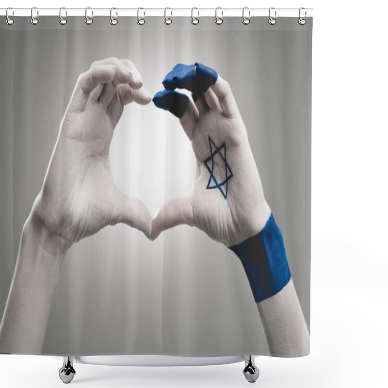 Personality  Cropped View Of Female Hands With Star Of David Showing Heart On Grey Shower Curtains