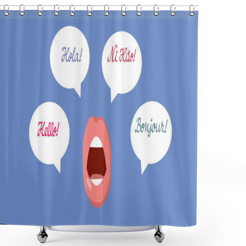 Personality  Polyglot Mouth Saying Hello In Many Languages Vector Illustration Shower Curtains