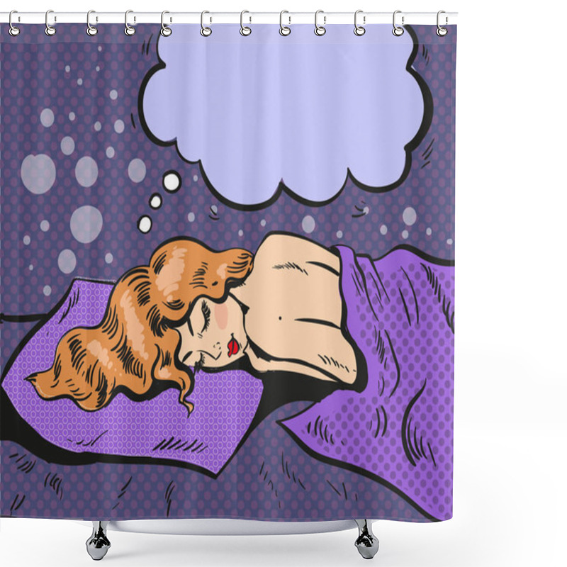 Personality  Pop Art Comic Girl Sleeping And Dreaming In Bed, Speech Bubble Shower Curtains