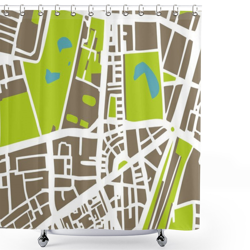 Personality  Abstract Vector City Map With Streets, Buildings, Parks And Lakes Shower Curtains