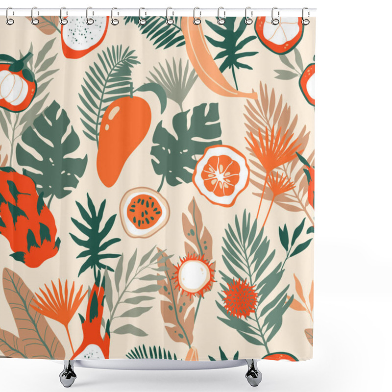 Personality  Seamless Pattern With Tropical Spirit. Jungle Leaves And Palms. Vector Illustration. Ideal For Wallpaper Or Wrapping Paper. Shower Curtains