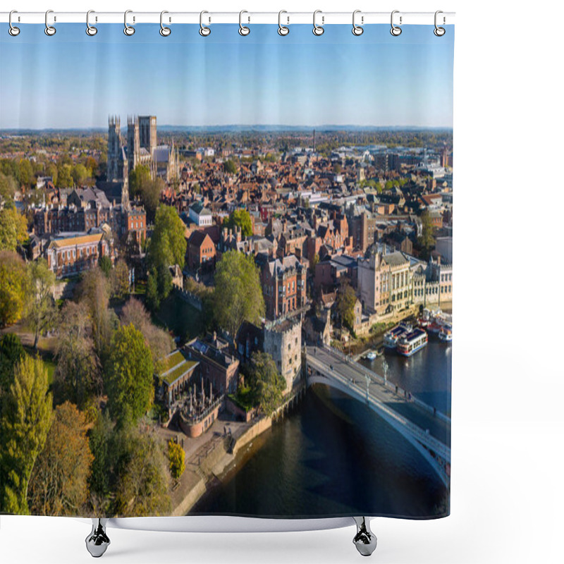 Personality  Aerial View Of York Minster, The River Ouse And The City Of York In The United Kingdom. Shower Curtains