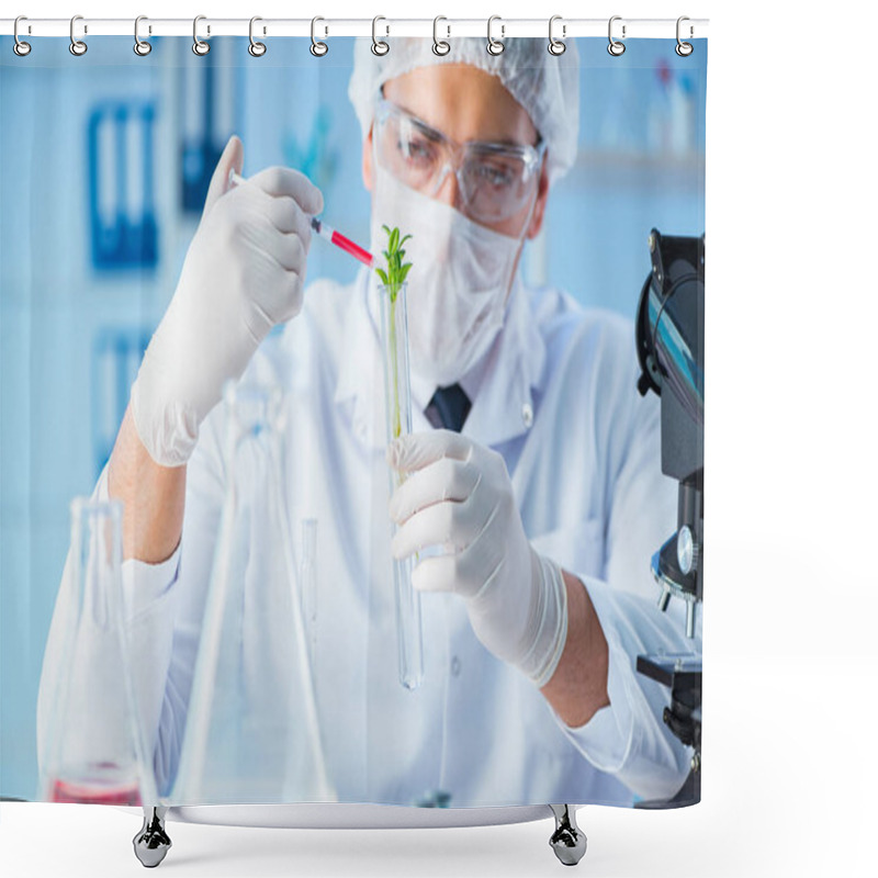 Personality  Biotechnology Concept With Scientist In Lab Shower Curtains