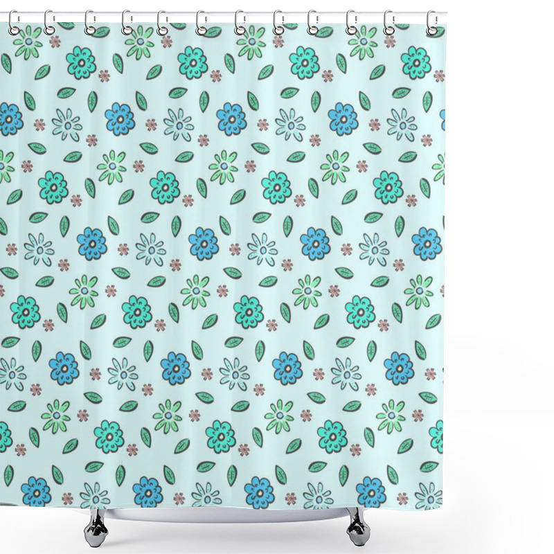 Personality  Tender Blue Naive Hand Drawn Floral Pattern Shower Curtains