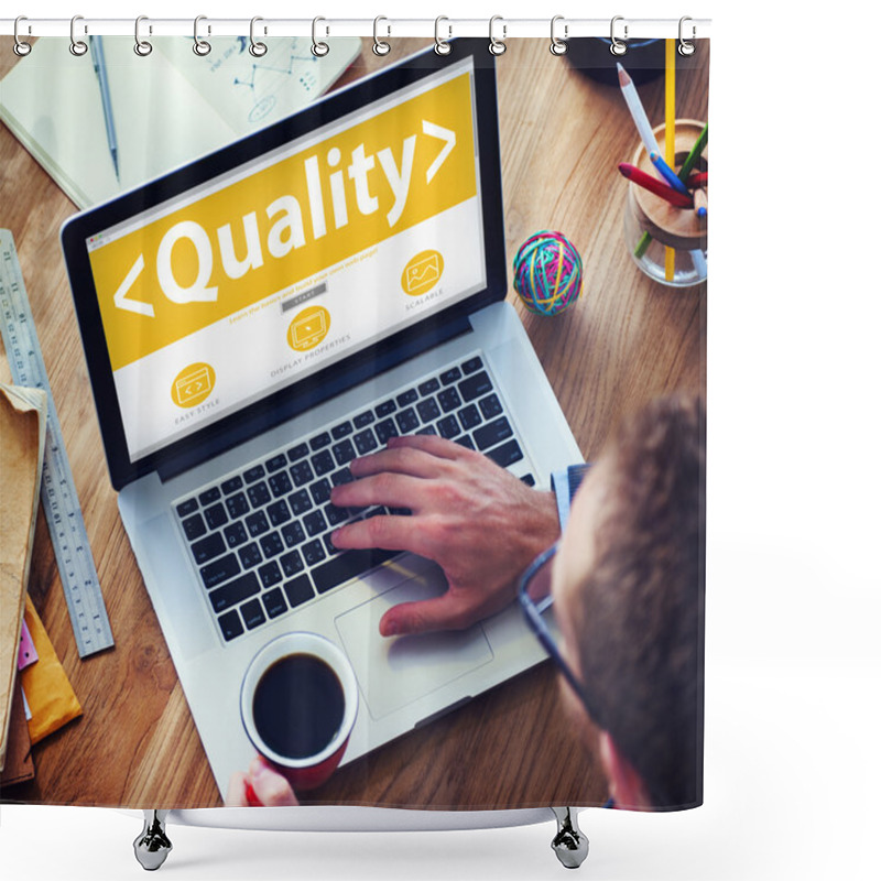 Personality  Man Working On Laptop With Quality Concept Shower Curtains