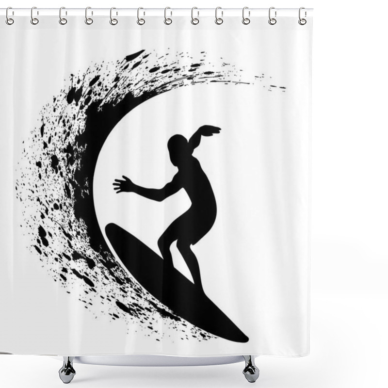 Personality  Silhouettes Of Surfers Shower Curtains