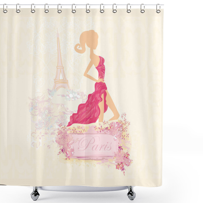 Personality  Beautiful Women Shopping In Paris - Vector Card Shower Curtains