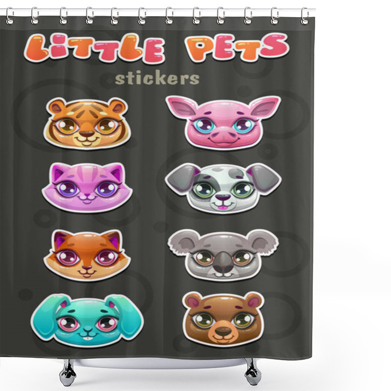 Personality  Little Cute Cartoon Animal Faces. Vector Baby Pets Icons Set. Funny Colorful Zoo Stickers. Shower Curtains