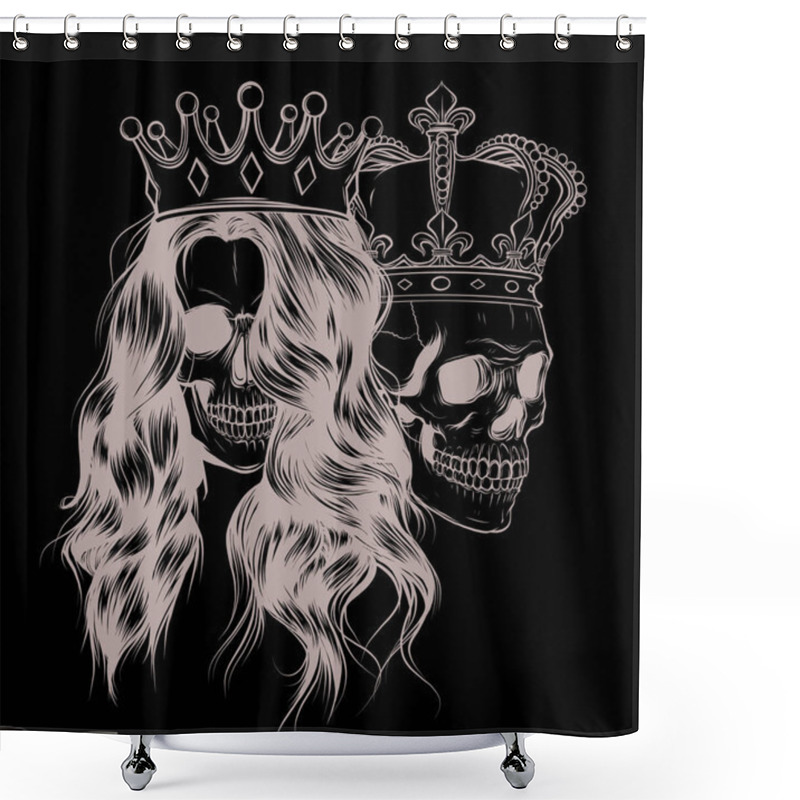 Personality  Tattoo Of King And Queen Of Death. Portrait Of A Skull With A Crown. Shower Curtains