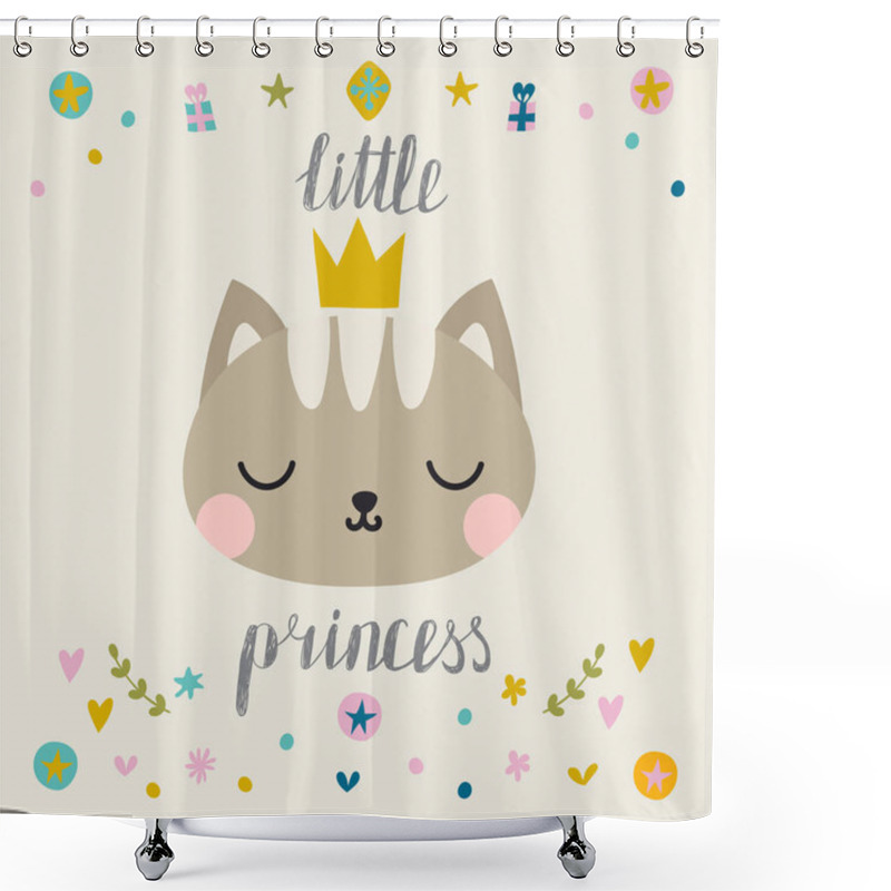 Personality  Little Princess. Cute Little Cat With Crown. Fashion Pussycat. Childish Postcard Shower Curtains