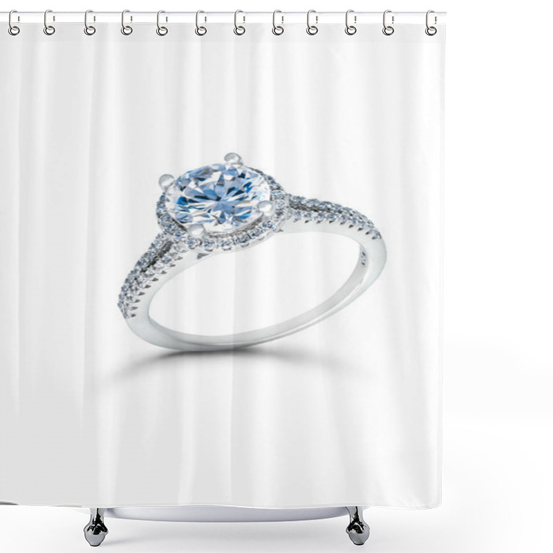 Personality  Silver Wedding Or Engagement Ring With Blue Diamonds Shower Curtains