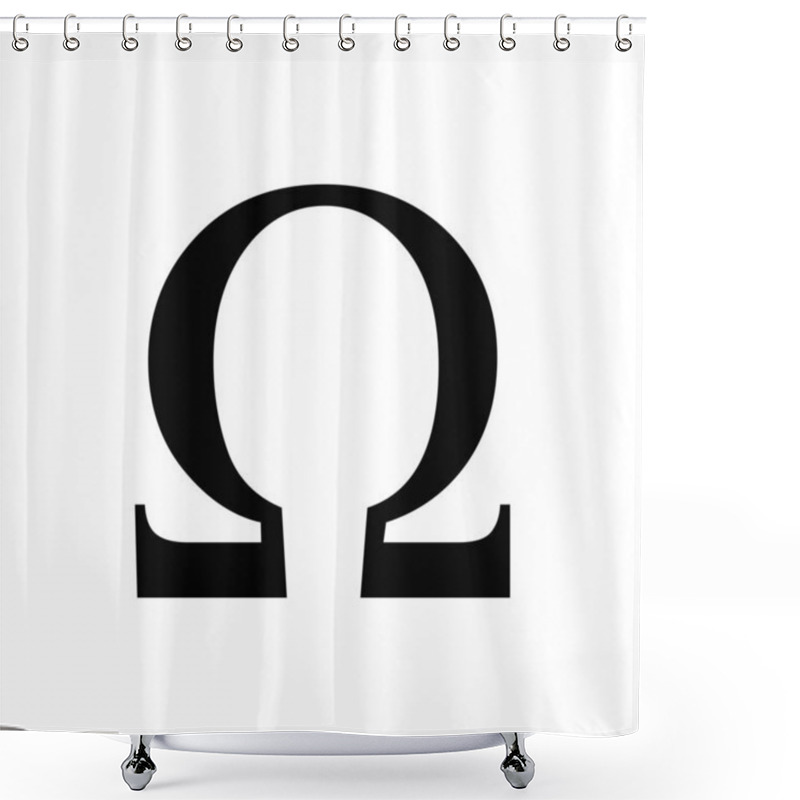 Personality  Vector Illustration Of The Greek Omega Letter. Black Icon Isolated On White Background Shower Curtains