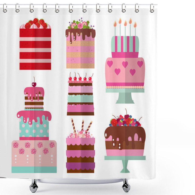 Personality  Vector Flat Illustration Of Cake Shower Curtains