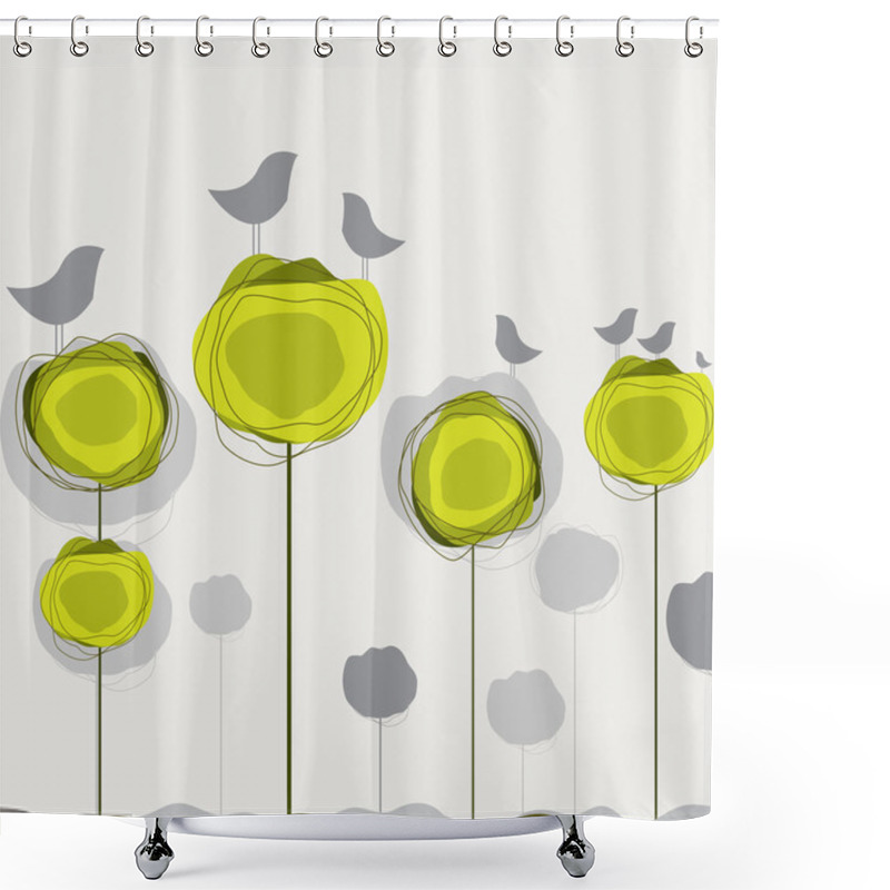 Personality  Background With Birds, Tree. Vector Illustration Shower Curtains