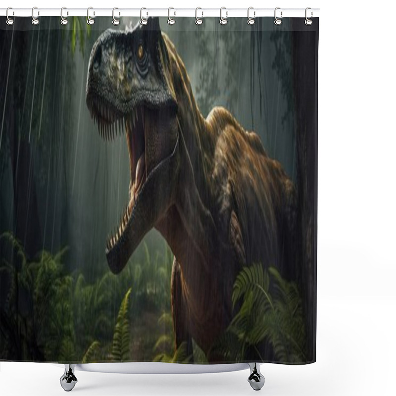 Personality  Tyrannosaurus Or T-Rex Staring Out From The Jungle Burst With Cinemeatic Light Shower Curtains