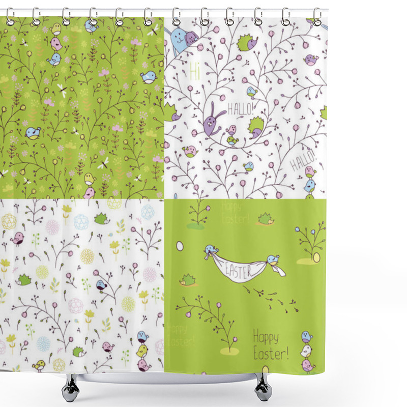 Personality  Set Of Spring Seamless Patterns. Stylized Animals And Nature. Shower Curtains