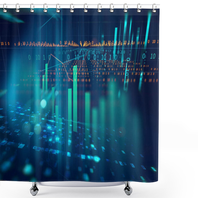 Personality  Stock Market Investment Graph On Financial Numbers Abstract Background.3d Illustratio Shower Curtains