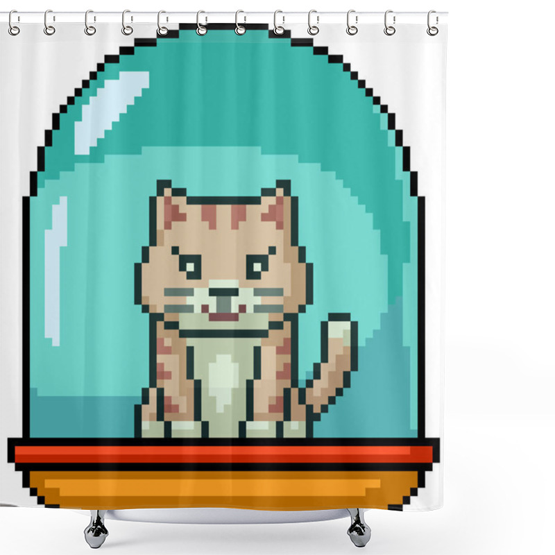 Personality  Pixel Art Of Cat Glass Dome Isolated Background Shower Curtains