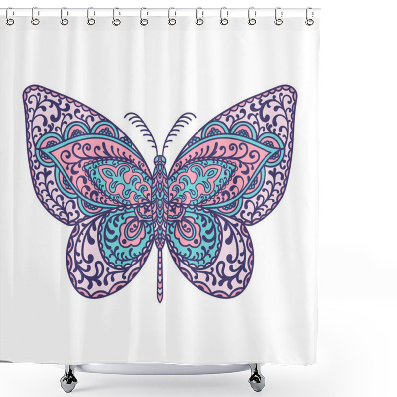 Personality  Butterfly. Animals. Hand Drawn Doodle Insect. Ethnic Patterned Vector Illustration. African, Indian, Totem, Tribal, Zentangle Design. Sketch For Adult Coloring Page, Tattoo, Posters, Print Or T-shirt. Shower Curtains