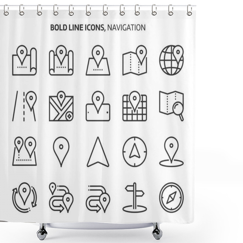 Personality  Navigation, Bold Line Icons Shower Curtains