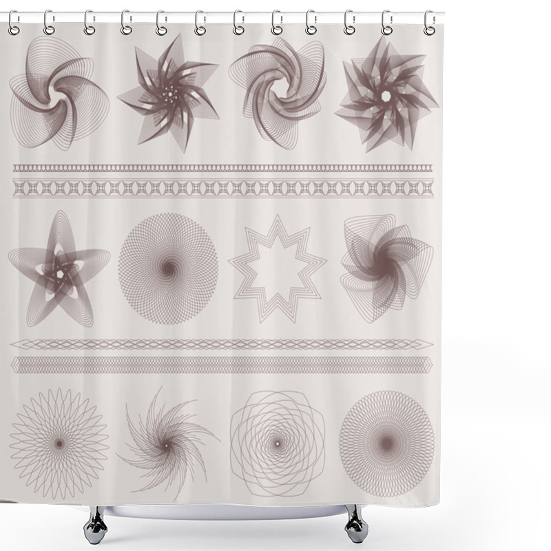 Personality  Set (collection) Of Watermarks And Borders. Guilloche Pattern (intricacy Line Elements) For Money Design, Voucher, Currency, Gift Certificate, Coupon, Banknote, Diploma, Check (cheque), Note. EPS 8 Shower Curtains