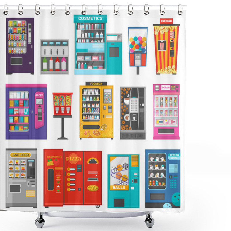 Personality  Vending Machine Vector Vend Food Or Beverages And Vendor Machinery Technology To Buy Snack Or Drinks Illustration Set Isolated On White Background Shower Curtains