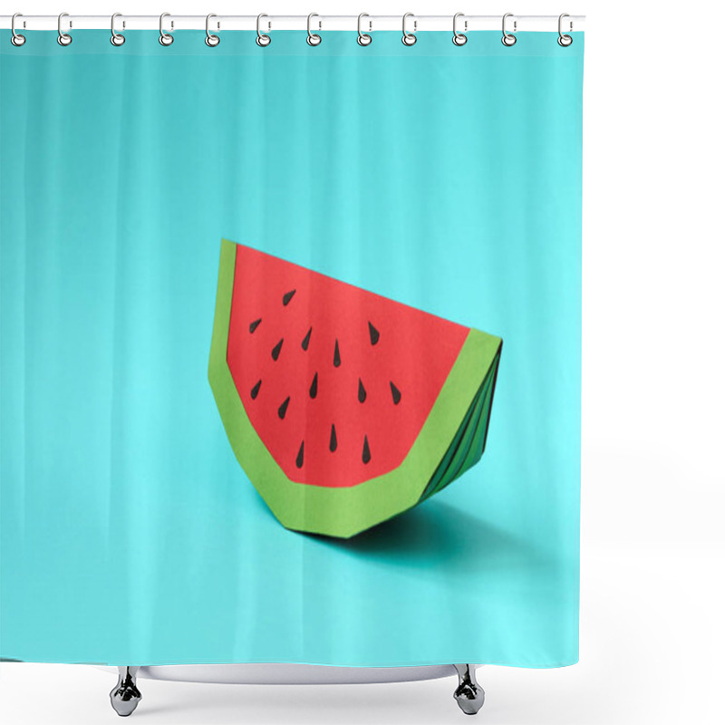 Personality  Paper Watermelon Slice On Blue Pastel Background. Creative Idea. Art Food Concept. Shower Curtains