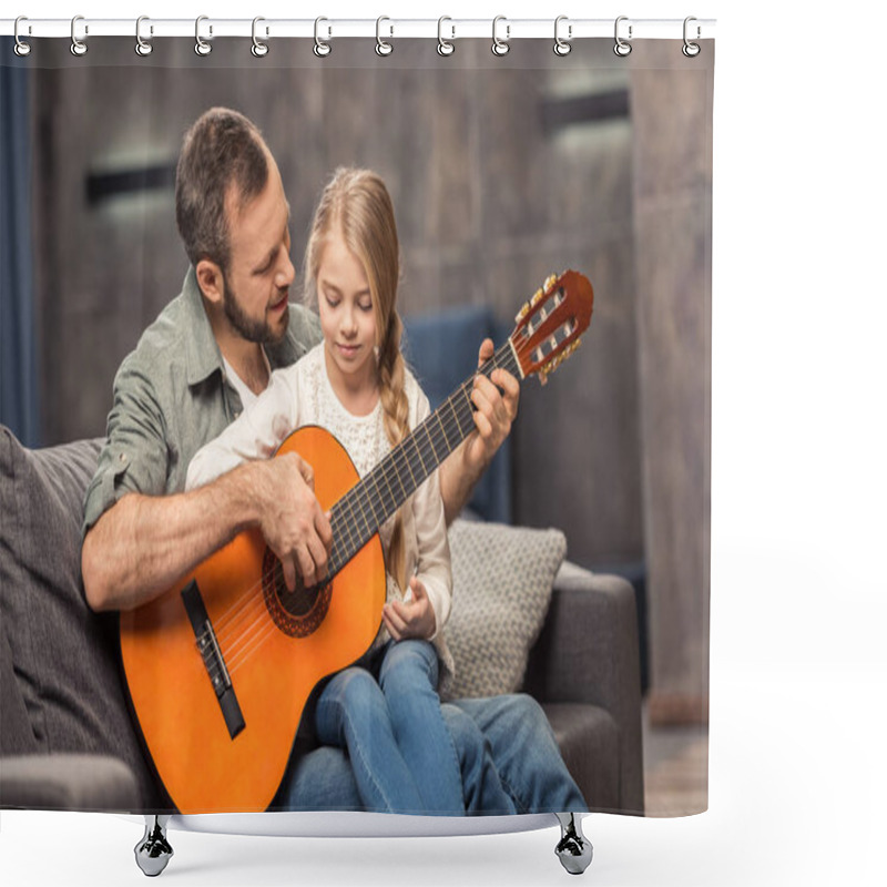 Personality  Father And Daughter Playing Guitar Shower Curtains