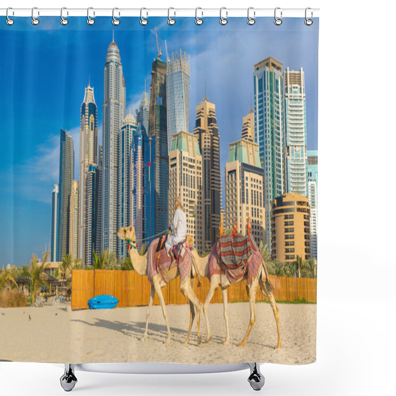 Personality  Camels With Rider Walking On Beach Shower Curtains