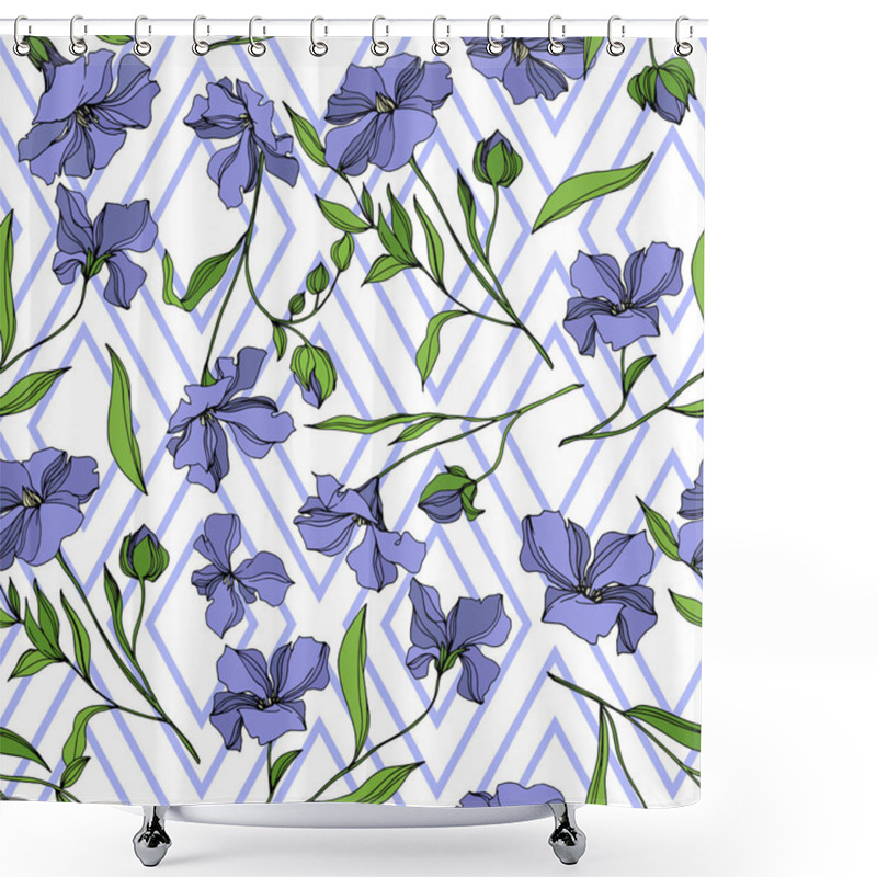 Personality  Vector Flax Floral Botanical Flowers. Black And White Engraved Ink Art. Seamless Background Pattern. Shower Curtains