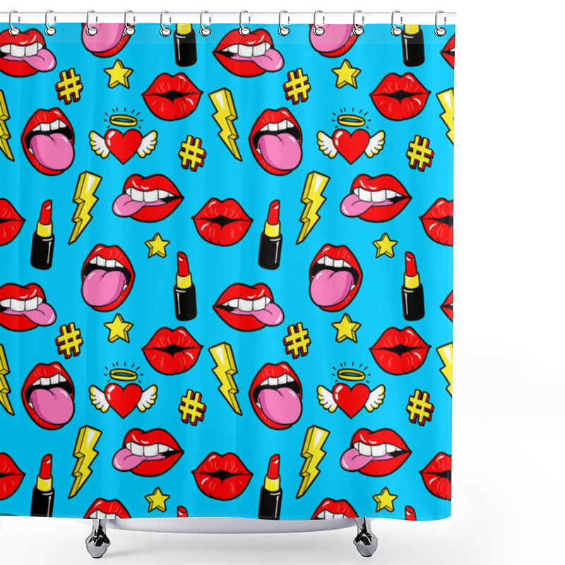 Personality  Seamless Pattern With Fashion Patches. Shower Curtains